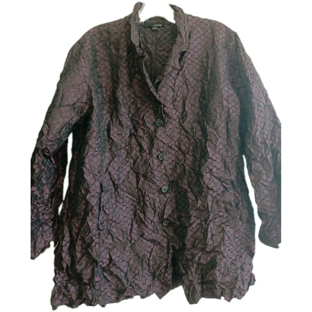 Sun Kim purple black polkadot crinkle jacket L Lagenlook artsy moody goth indie